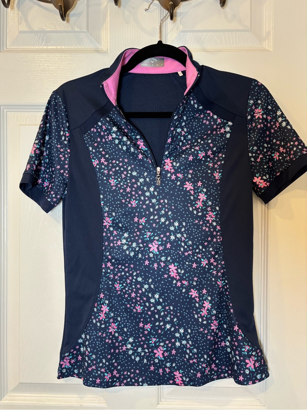 Callaway Navy Golf Shirt with Pink Trim
